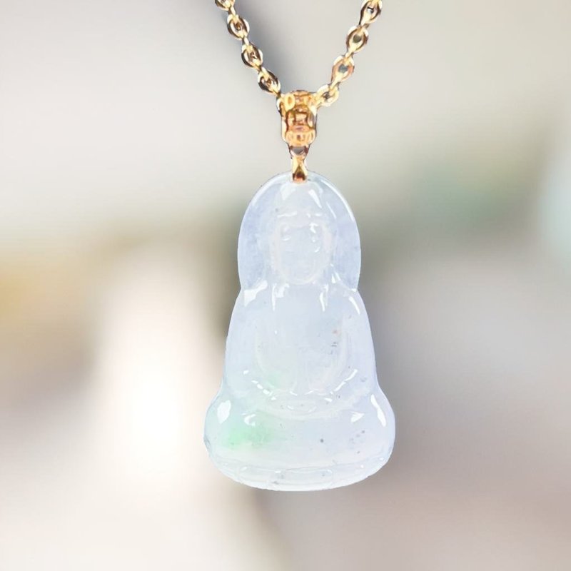 [Mother's Day Special] Ice Pear Green Jade Guanyin Bodhisattva Necklace 18K Pendant | Natural Burmese Jade - Necklaces - Jade Multicolor