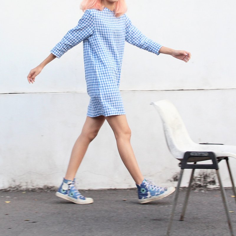 夢想小姐的格子洋裝（愛麗絲藍格） (Daydreamer Mini Dress (Alice)) - 洋裝/連身裙 - 其他材質 藍色