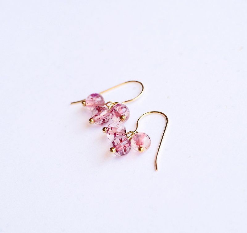 Top Transparency Mini Strawberry Crystal 14K GF Earrings Valentine's Day Gifts Natural Stone Light Jewels - Earrings & Clip-ons - Gemstone Pink