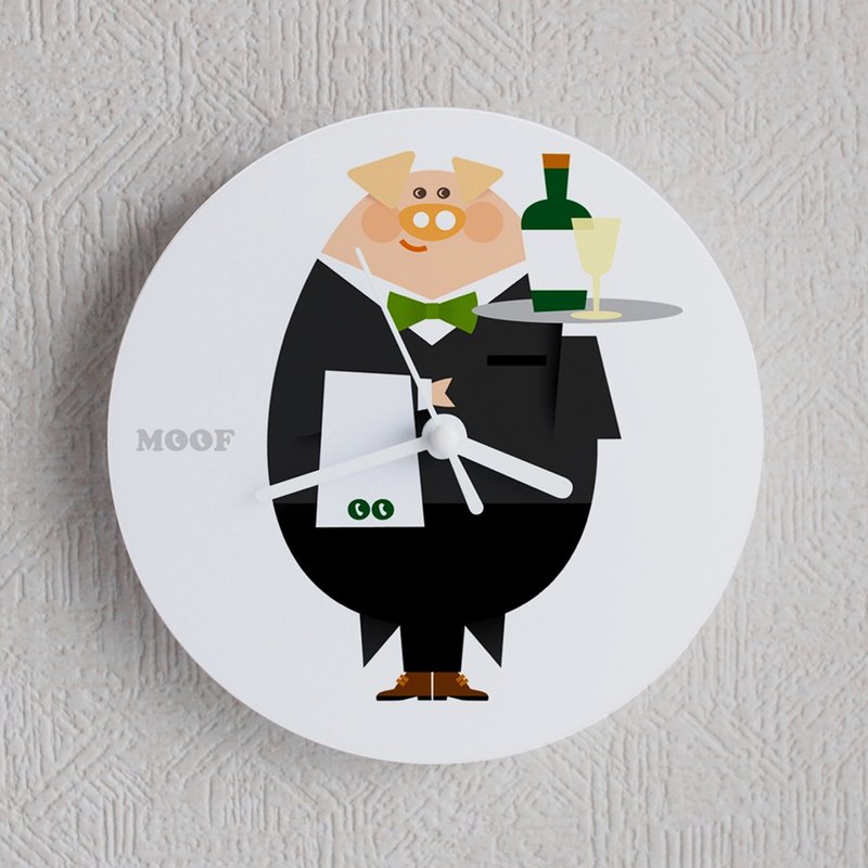 ムーフ・ウォールクロック イラストレーション 掛け時計 ユーモラス シンプル デザイン 動物 豚　ウェイター　ギャルソン - 時鐘/鬧鐘 - 塑膠 黑色