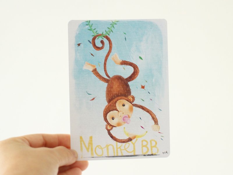Monkey postcard - Animal postcard - การ์ด/โปสการ์ด - กระดาษ สีน้ำเงิน