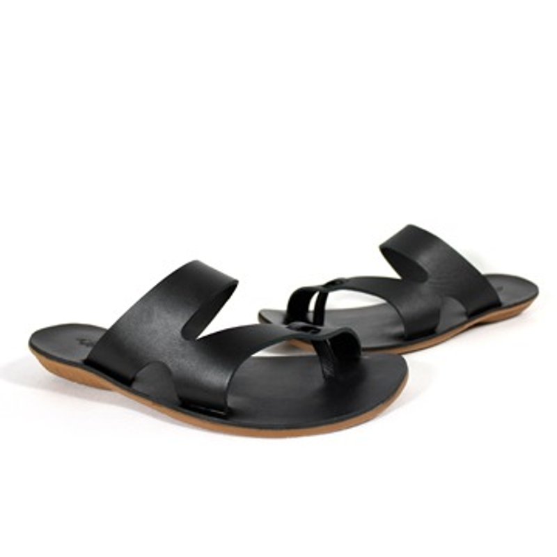 Temple filial piety elegant fashion leather casual sandals and slippers black - รองเท้าแตะ - หนังแท้ สีดำ