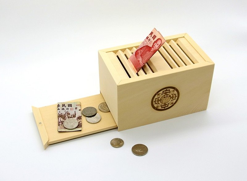 【Alaska Hinoki】Happiness and happiness storage box-sliding door style - Coin Banks - Wood 