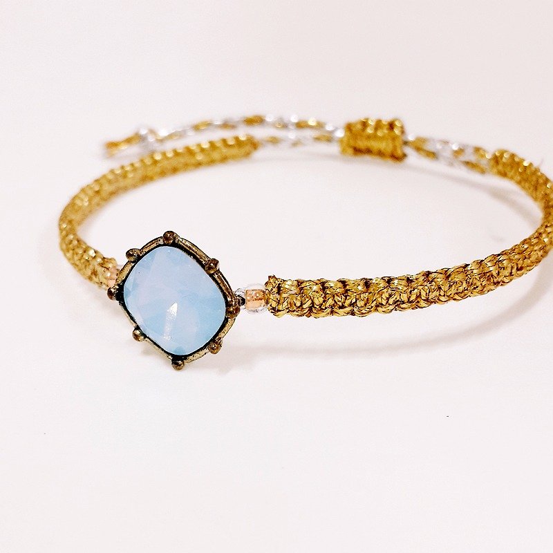 momolico handmade rope made Swarovski crystal bracelet gem golden - สร้อยข้อมือ - วัสดุอื่นๆ สีทอง