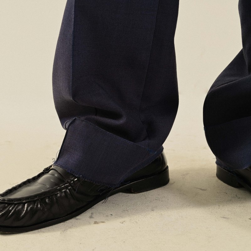 【NaSuBi Vintage】Upcycling褶線車縫古著西裝長褲 - 男長褲/休閒褲 - 其他人造纖維 