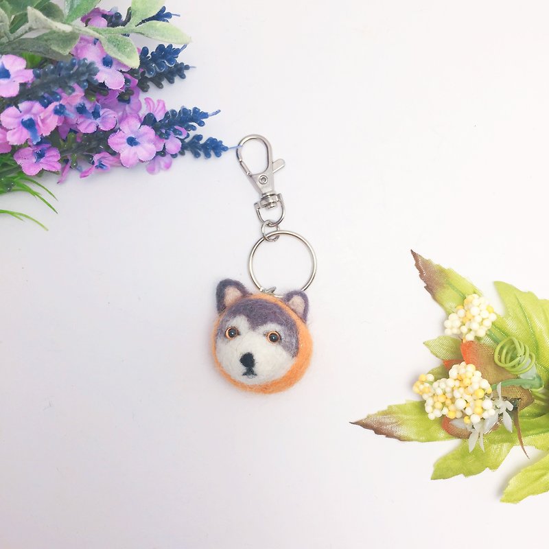 [Year of the Dog] Orange Lily felt felt key ring customization can add words - ที่ห้อยกุญแจ - ขนแกะ สีส้ม