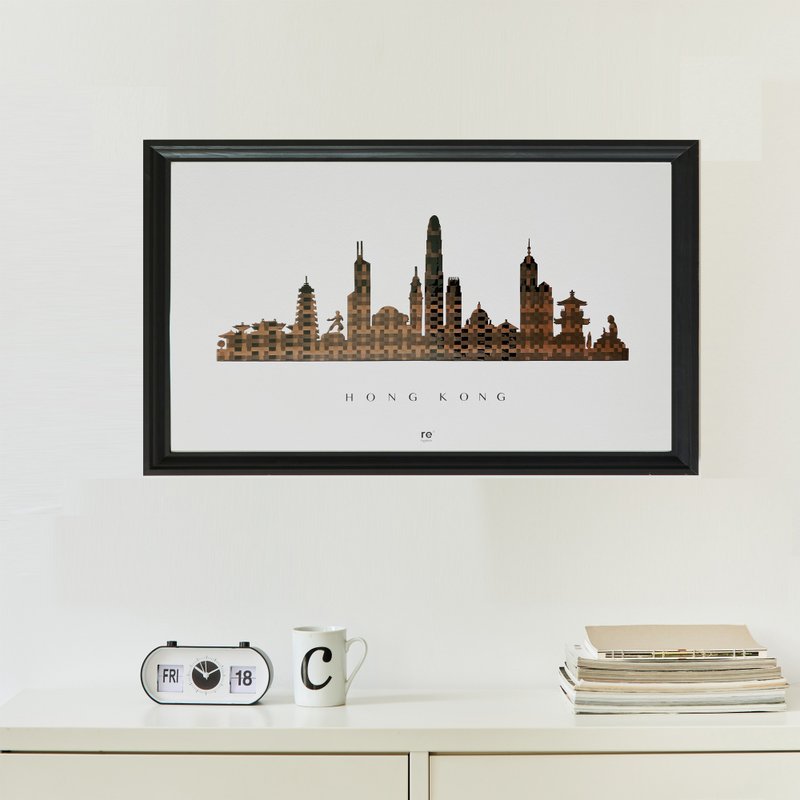 Hong Kong City Skyline poster weaved of original Movie Tapes | Customizable - ของวางตกแต่ง - วัสดุอื่นๆ 