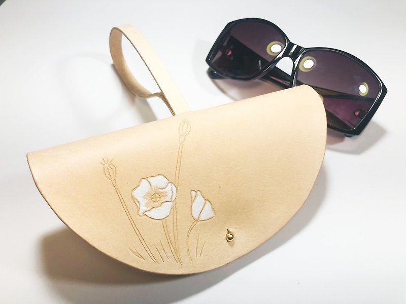Leather Sunglasses Storage Bag - Poppy Flower - Toiletry Bags & Pouches - Genuine Leather Khaki