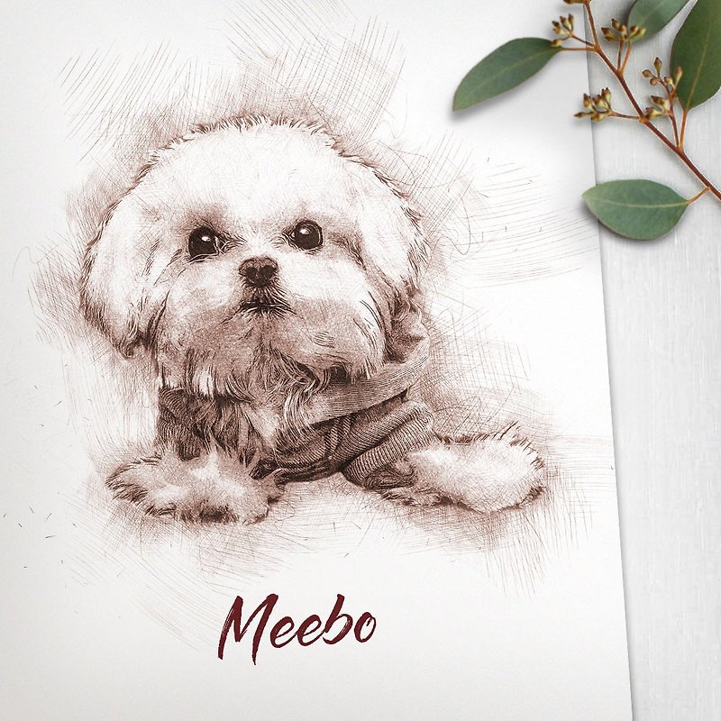 Customized character pet painting / paper card (sketch wind) can add photo frame from 100 yuan - Customized Portraits - Paper White