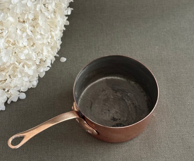 フランス製 西洋アンティーク 真鍮製 フライパン 木製取手 コッパー @ フランス製 西洋アンティーク 真鍮製 フライパン 木製取手 コッパー