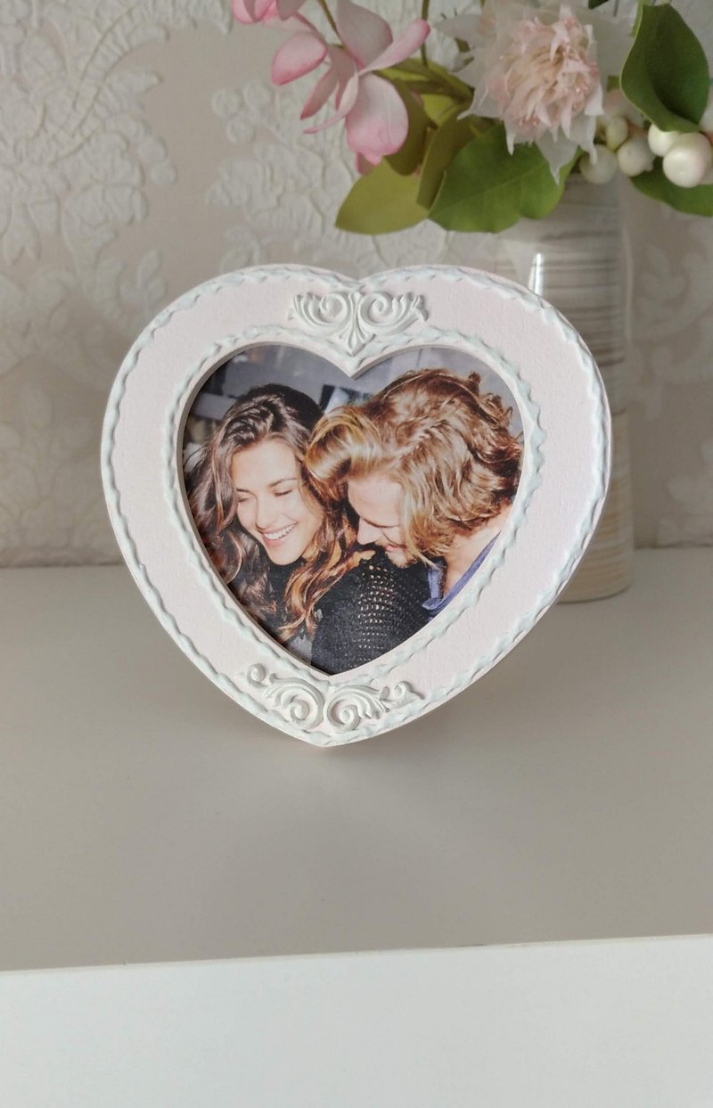 相框 Heart-shaped photo frame Mini picture frame Love frame Pink photo frame - 相框/畫框 - 木頭 粉紅色