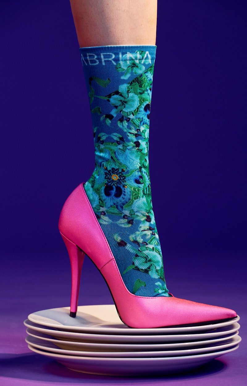 LIFEBEAT x SABRINA HSIEH printed sports socks - ถุงเท้า - เส้นใยสังเคราะห์ สีน้ำเงิน