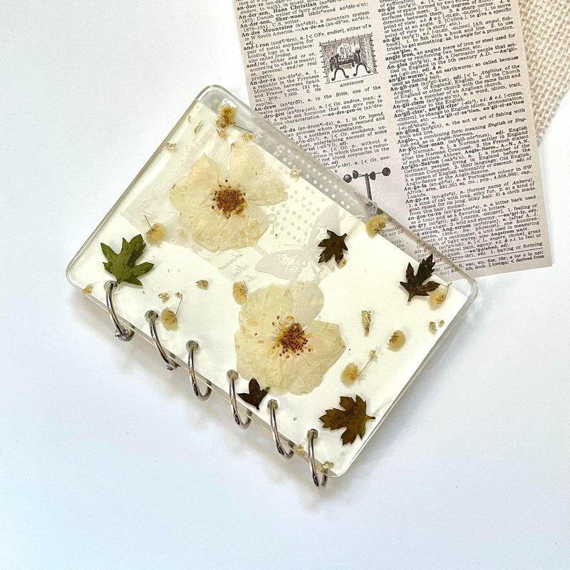 Notebook resin White rose flower cover notebook dried flower lover