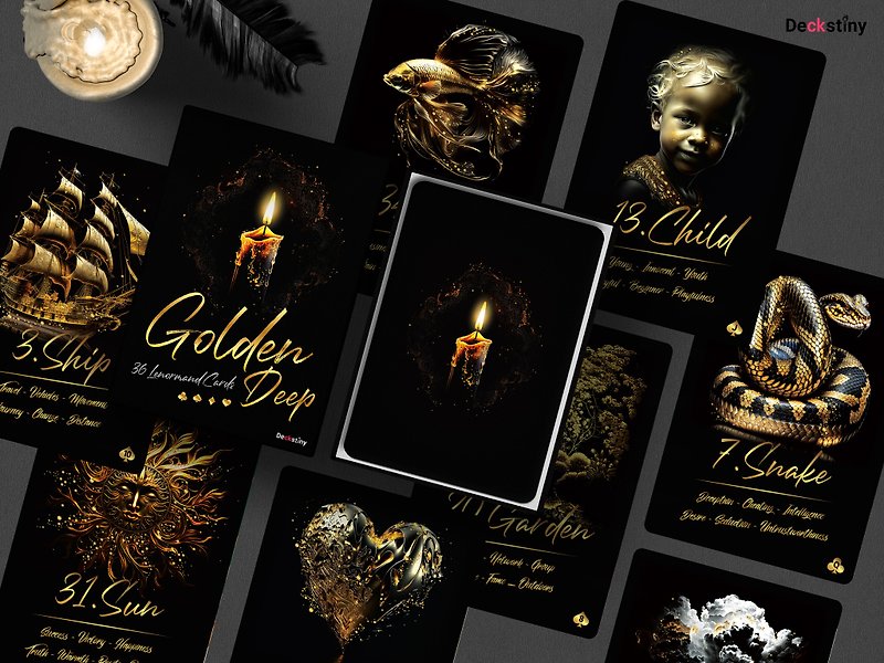 Golden Deep Lenormand - 36 Lenormand cards (ไพ่เลอนอร์มองด์) - อื่นๆ - กระดาษ สีทอง