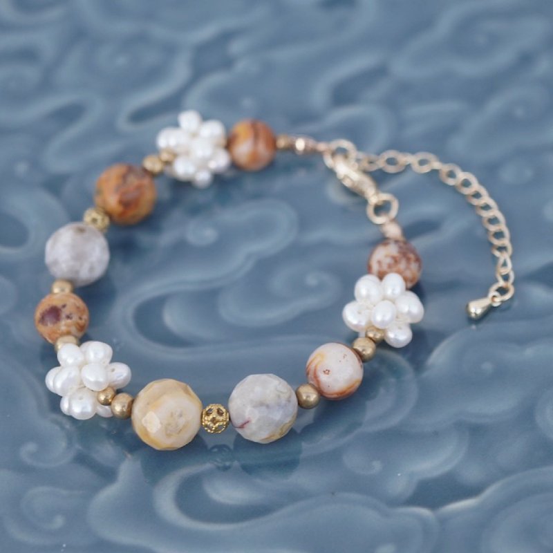 [Cha Linen] Great agate freshwater pearl bracelet Bronze(sizes can be customized) - Bracelets - Pearl White