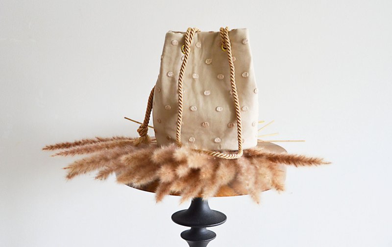 数量限定 チュール刺繍ドット 2wayポシェットマリンバッグ 　ベージュ　クリスマスギフト・ご褒美にも - ショルダーバッグ - コットン・麻 ゴールド