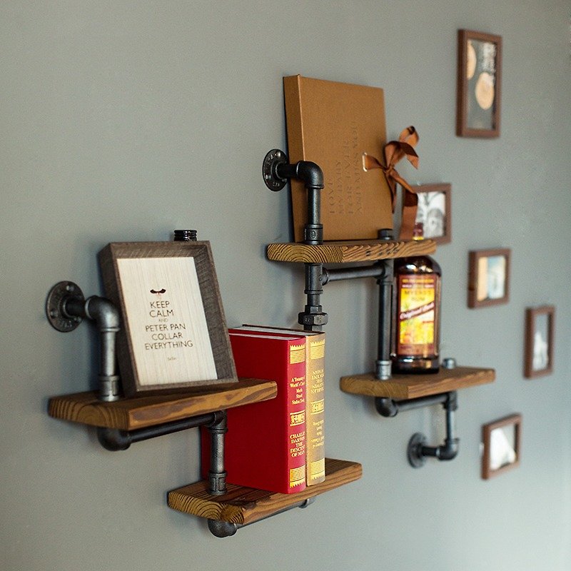 Industrial wind pipe shelves Wall decorative bookshelves - ชั้นวาง/ตะกร้า - โลหะ 