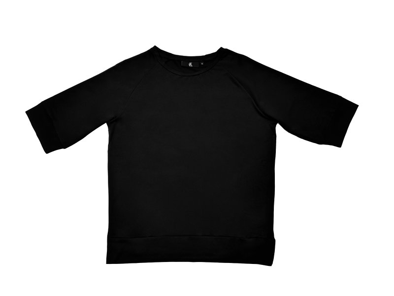 Black six-quarter sleeve functional shirt - เสื้อยืดผู้ชาย - เส้นใยสังเคราะห์ สีดำ