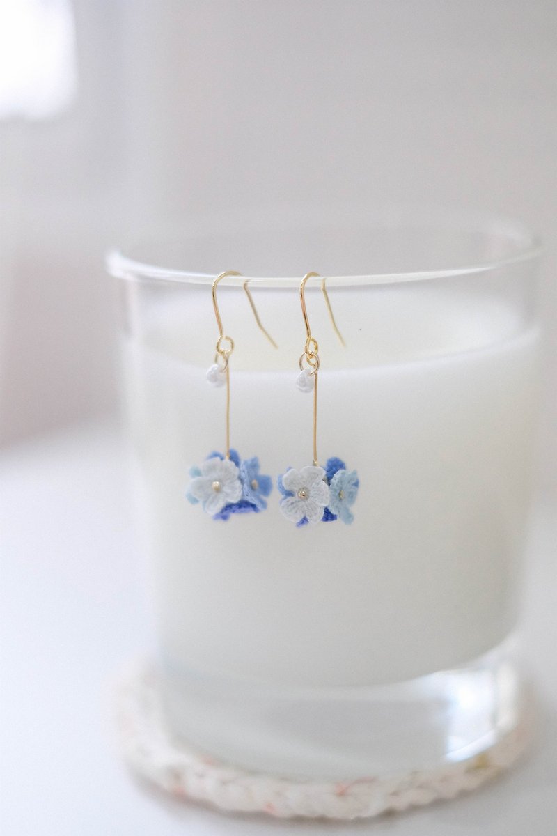 Crochet Earring Blue Flower / Crochet Earrings - Earrings & Clip-ons - Precious Metals Blue