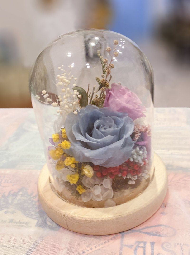 Preserved Flower Glass Cup Night Light Preserved Rose Log Slot Light Dust Cover - Dried Flowers & Bouquets - Plants & Flowers Pink