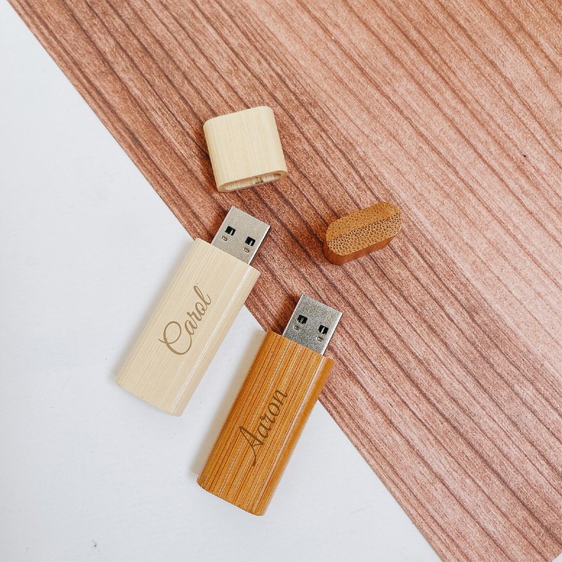 [Shi Design-Customized] 64G rounded corners natural bamboo flash drive USB - แฟรชไดรฟ์ - ไม้ 