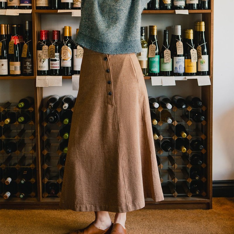 復古排釦A字長裙 - 暖棕色 - 裙子/長裙 - 羊毛 咖啡色
