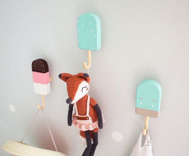 Ice cream wall hooks for nursery for clothes and towels, coat rack, Wall  Decor - Shop Pinguwood Kids' Furniture - Pinkoi