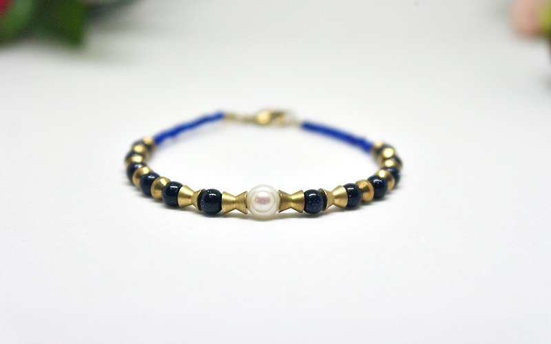 Natural stone x Bronze snap bracelet _ Hai Senlin ➪ limited X1 # # # sand Blue Chalcedony # - สร้อยข้อมือ - เครื่องเพชรพลอย สีน้ำเงิน