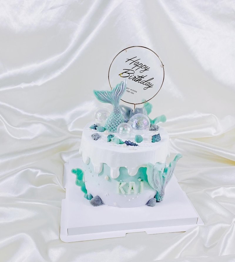 綠紫系魚尾 生日蛋糕 蛋糕 客製化 甜點 母親節 6 8吋 面交 - 蛋糕/甜點 - 新鮮食材 綠色
