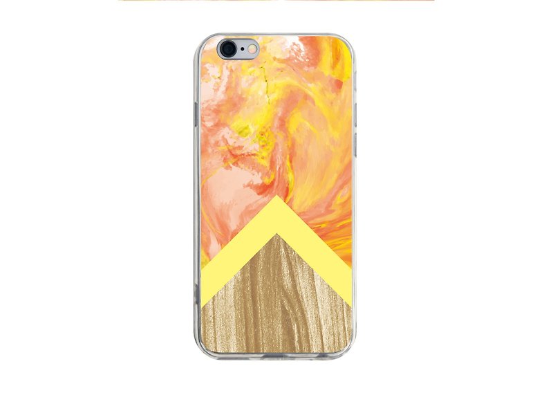Orange wood marble pattern transparent phone case for iPhone 12 11 X Max Samsung - เคส/ซองมือถือ - พลาสติก สีส้ม