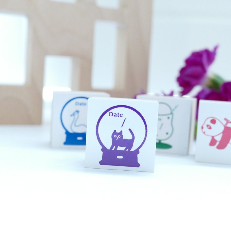 日付スタンプ スノードーム　黒猫 - 印章/印台 - 木頭 白色