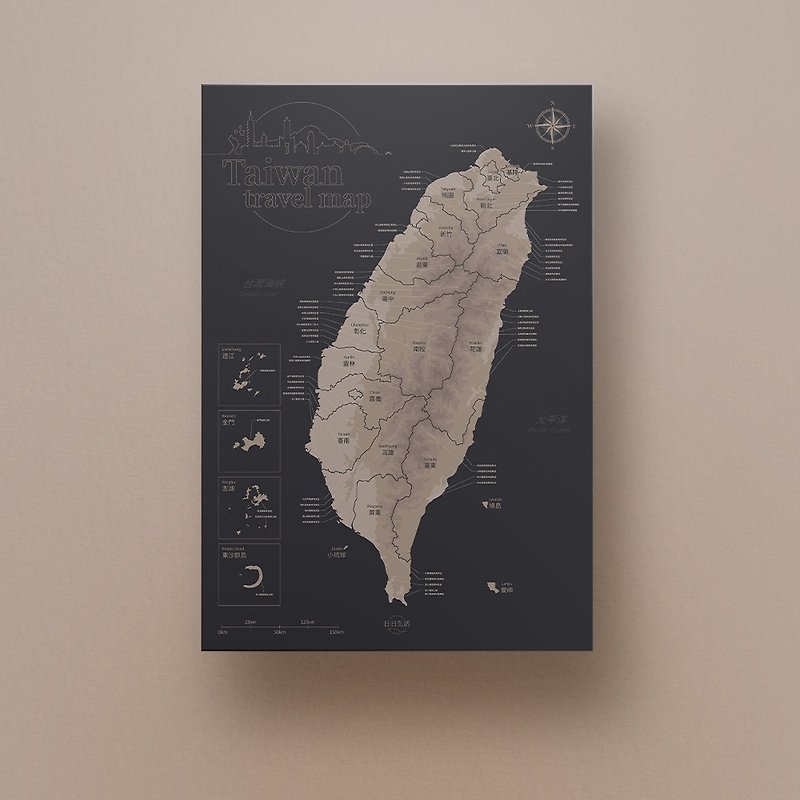 Taiwan Travel Map Poster - Take a tour of Taiwan's beautiful scenery - โปสเตอร์ - กระดาษ สีกากี