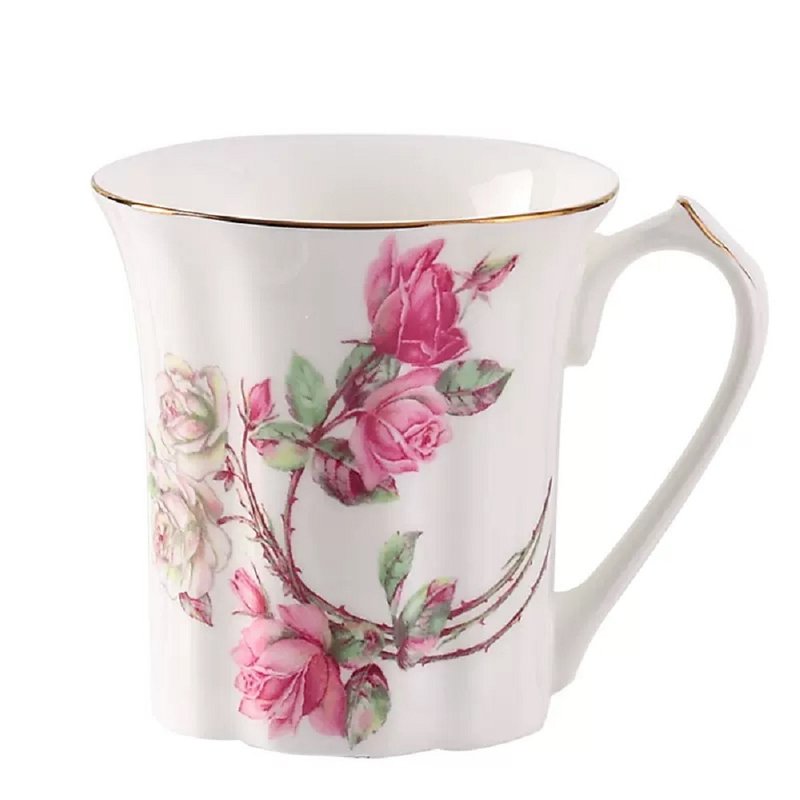 英國Aynsley 小屋花園/雀鳥/紅玫瑰/藍玫瑰 骨瓷約克馬克杯250ml - 其他杯子 - 瓷 白色