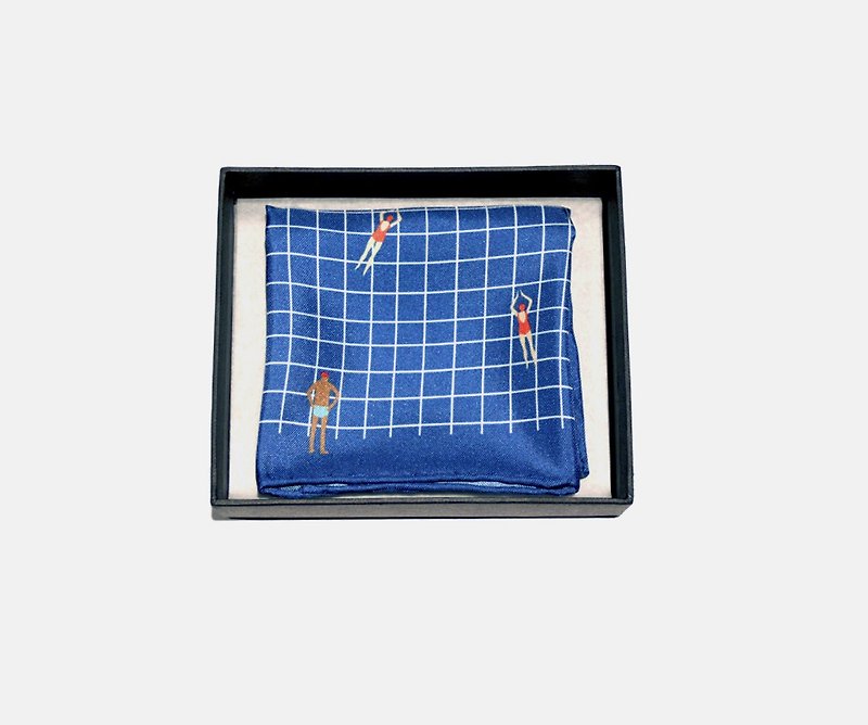 Young Chinese Blood silk suit square scarf blue swimming pool print gift box for boyfriend