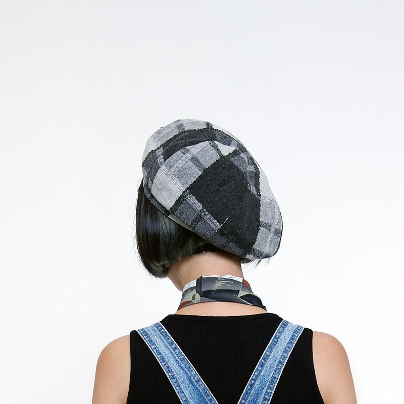 JOJA│ limited / British gray grid / SM adjustable / beret / painter hat - หมวก - ผ้าฝ้าย/ผ้าลินิน สีเทา