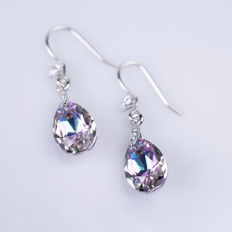 [Revive] (Bright Purple) Classic Multi-faceted Water Drop Crystal Earrings - Mother's Day Gift - ต่างหู - คริสตัล หลากหลายสี