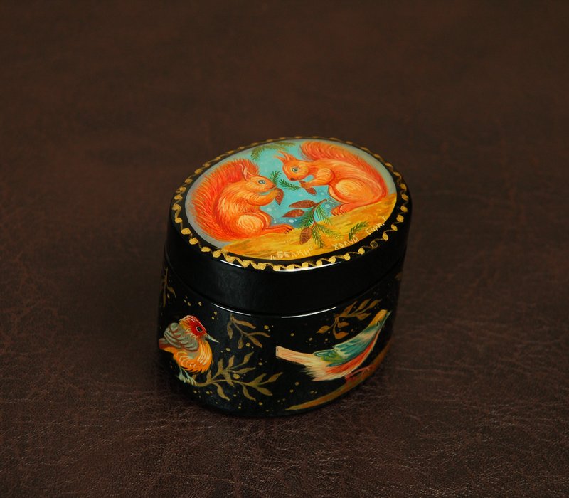 Animals lacquer box tiny hand-painted jewelry box Wildlife decorative Art - 擺飾/家飾品 - 其他材質 