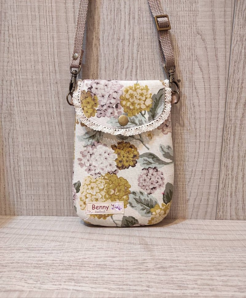 Mobile phone bag-Dream hydrangea cheese yellow - Messenger Bags & Sling Bags - Cotton & Hemp 