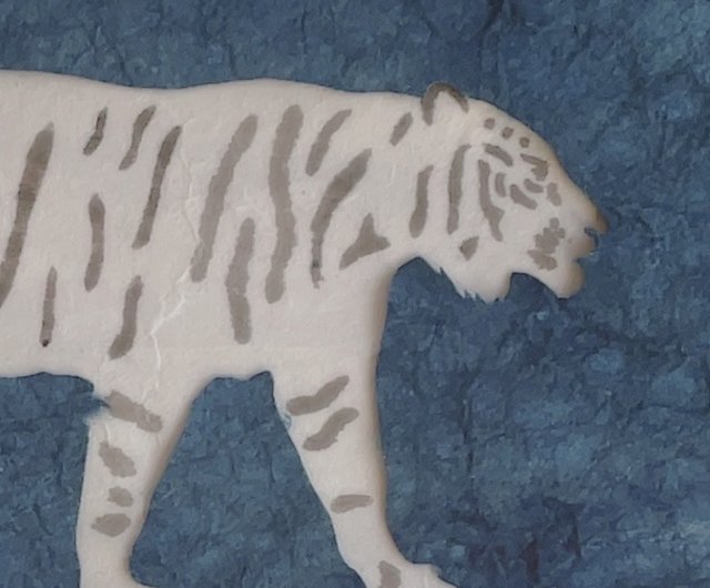 日本製White Tiger 白虎zodiac 干支藍染和紙aizome paper art