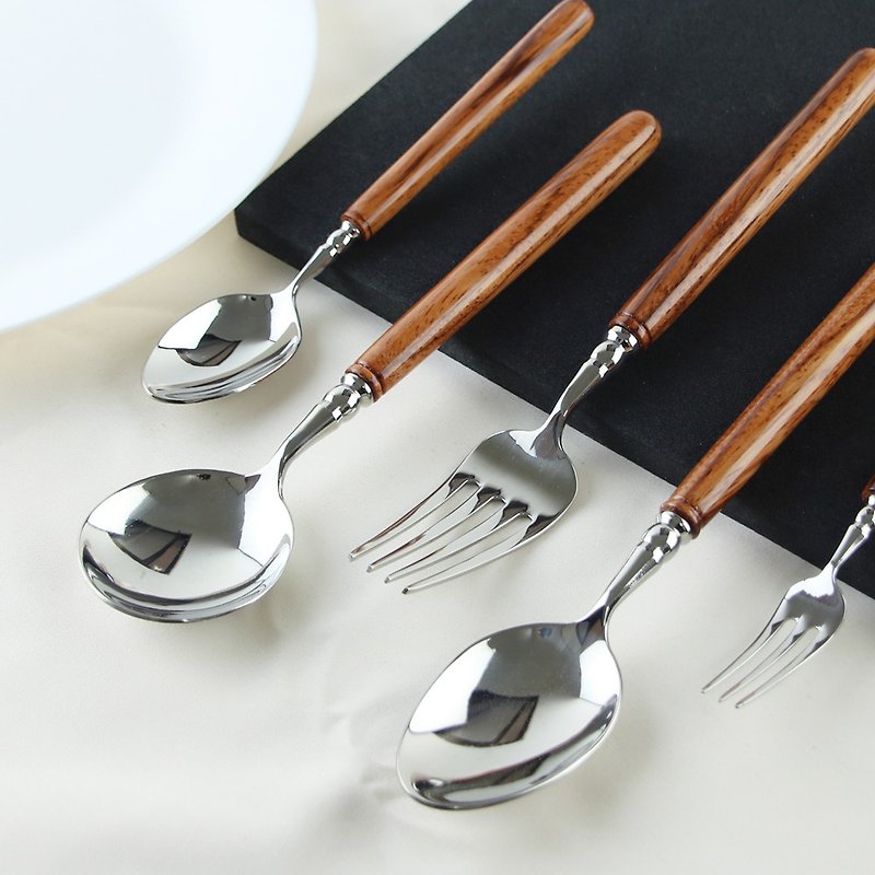 訂製-高雅304不鏽鋼餐具組 5入 / 玫瑰木 - 餐具/刀叉湯匙 - 木頭 橘色