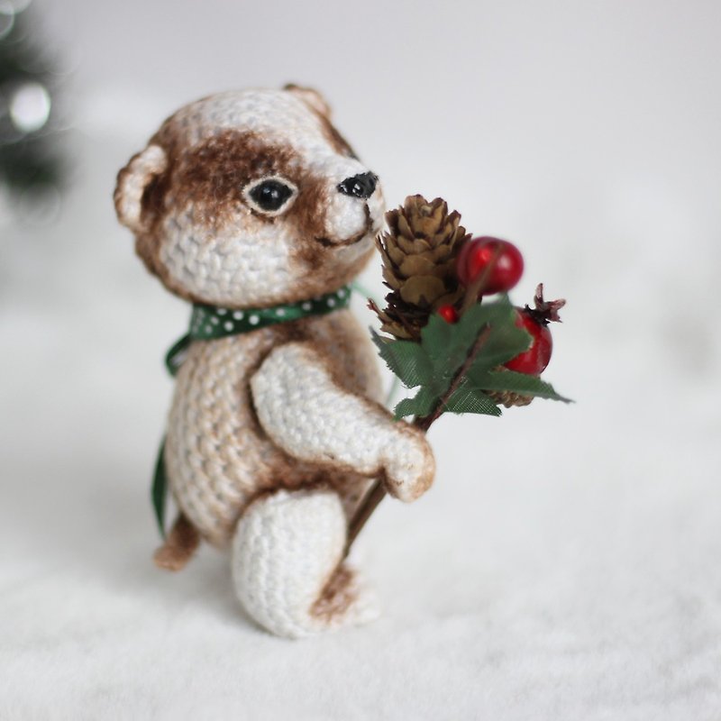 Panda Bear 4 inch, crochet teddy bear - ตุ๊กตา - งานปัก ขาว