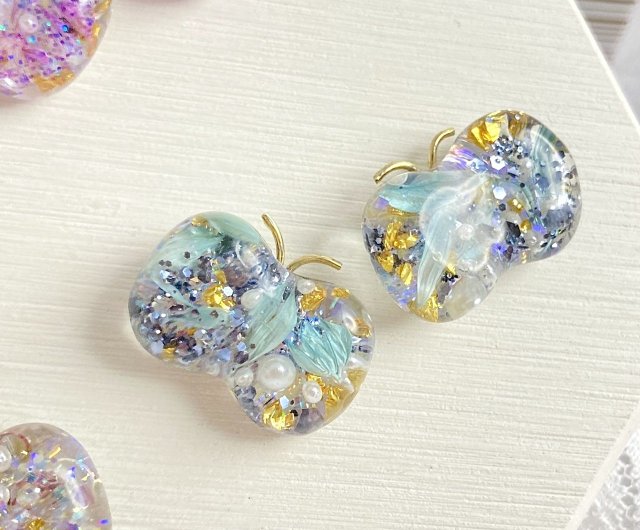 キラキラ　レジン　ピアス　イヤリング+100円　シェル ブルー　パープル キラキラレジンピアスイヤリング+100円シェル ブルーパープル