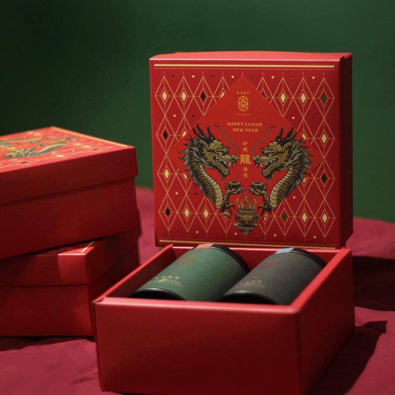 [Year of the Dragon Gift Box] [Guheshi Tea] 2024 Good Luck Dragon Houli Taiwanese Tea Gift Box 2 cans - ชา - อาหารสด สีแดง