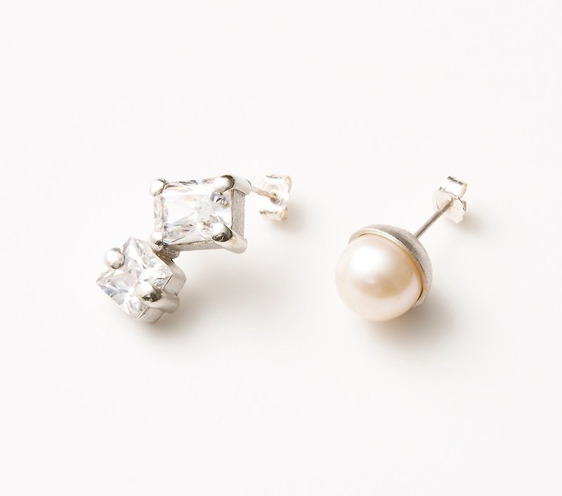 CP 119 (freshwater pearl / cubic zirconia) - Earrings & Clip-ons - Other Metals Silver