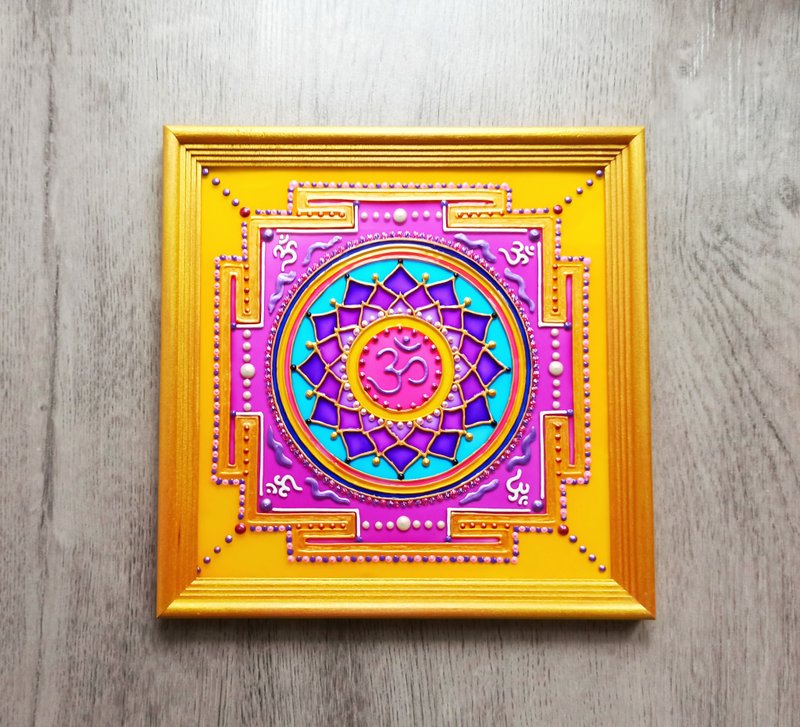 彩色玻璃OM Yantra曼陀罗墙上挂画玻璃瑜伽艺术手工制作 - 壁貼/牆壁裝飾 - 玻璃 粉紅色