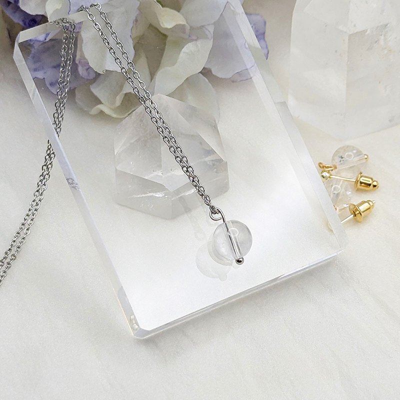 Natural Crystal Clear Quartz Stainless Steel Necklace Clavicle Chain - สร้อยคอทรง Collar - คริสตัล 