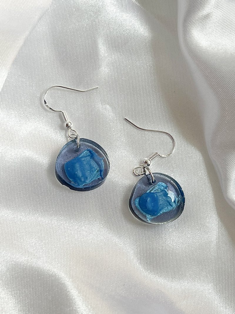 Handmade Blue Metallic Paint Resin Teardrop Sterling Silver Earrings 925 Silver - Earrings & Clip-ons - Resin Blue