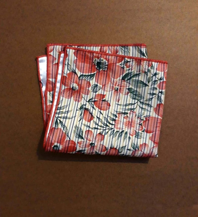 Pocket Square Stripe flower - หูกระต่าย/ผ้าพันคอผู้ชาย - ผ้าฝ้าย/ผ้าลินิน 