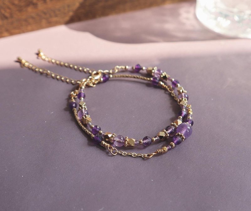生日石系列 | 二月 | 紫水晶 | 兩件組合式手鏈 - 手鍊/手環 - 水晶 紫色