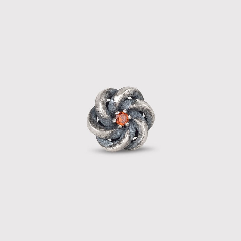 Handmade Oxidized 925k Sterling Silver Stud Earring: Orange Rock Crystal Stone - 耳環/耳夾/耳骨夾 - 純銀 橘色